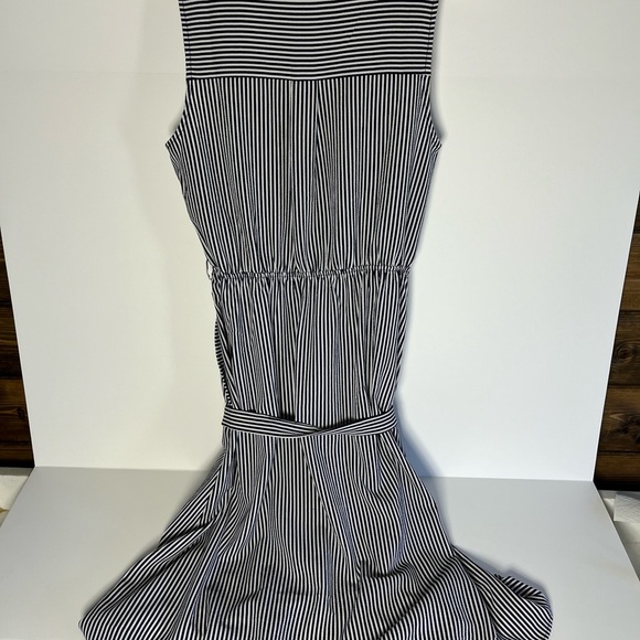 Monteau Los Angeles Dress Med Mid Length Navy Blue White Stripes Nautical - Picture 6 of 8